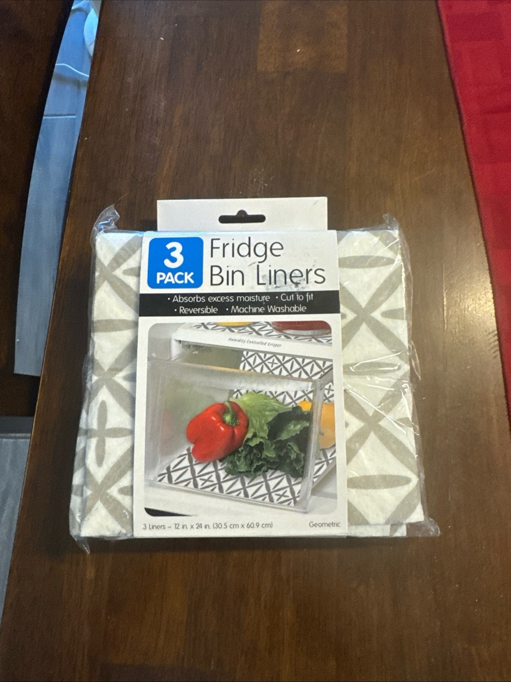 Fridge Bin Liners 3-Pack - Gray Geometric Refrigerator Shelf Liners